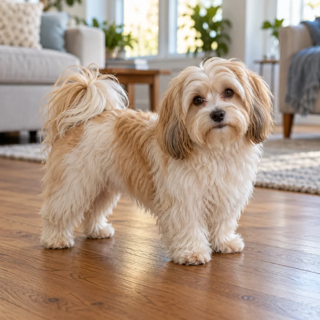 Adult Havanese dog with a long silky coat looking at the camera